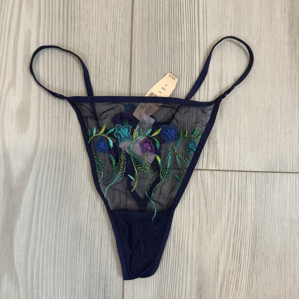 NWT Vintage Victoria's Secret Small V String Thong Sheer Mesh Floral 2001